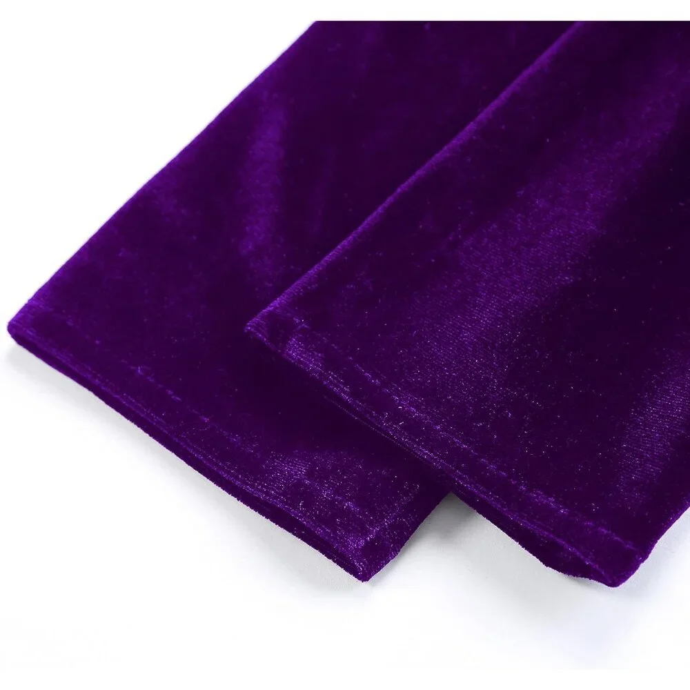 Women's Dark Purple Velvet Short Satin Gloves Style Wrist Flapper Banquet